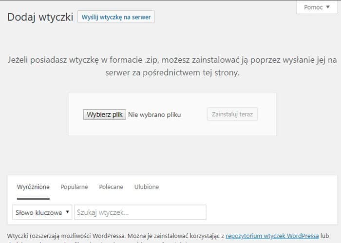 instalacja wtyczek w panelu wordpress